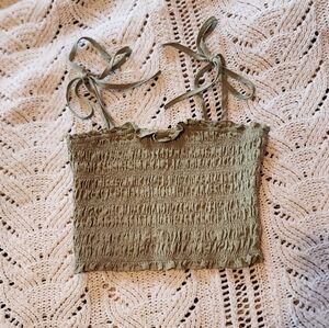 Blu Pepper Olive Green Earthtone Tie Strap Cinch Tube Top